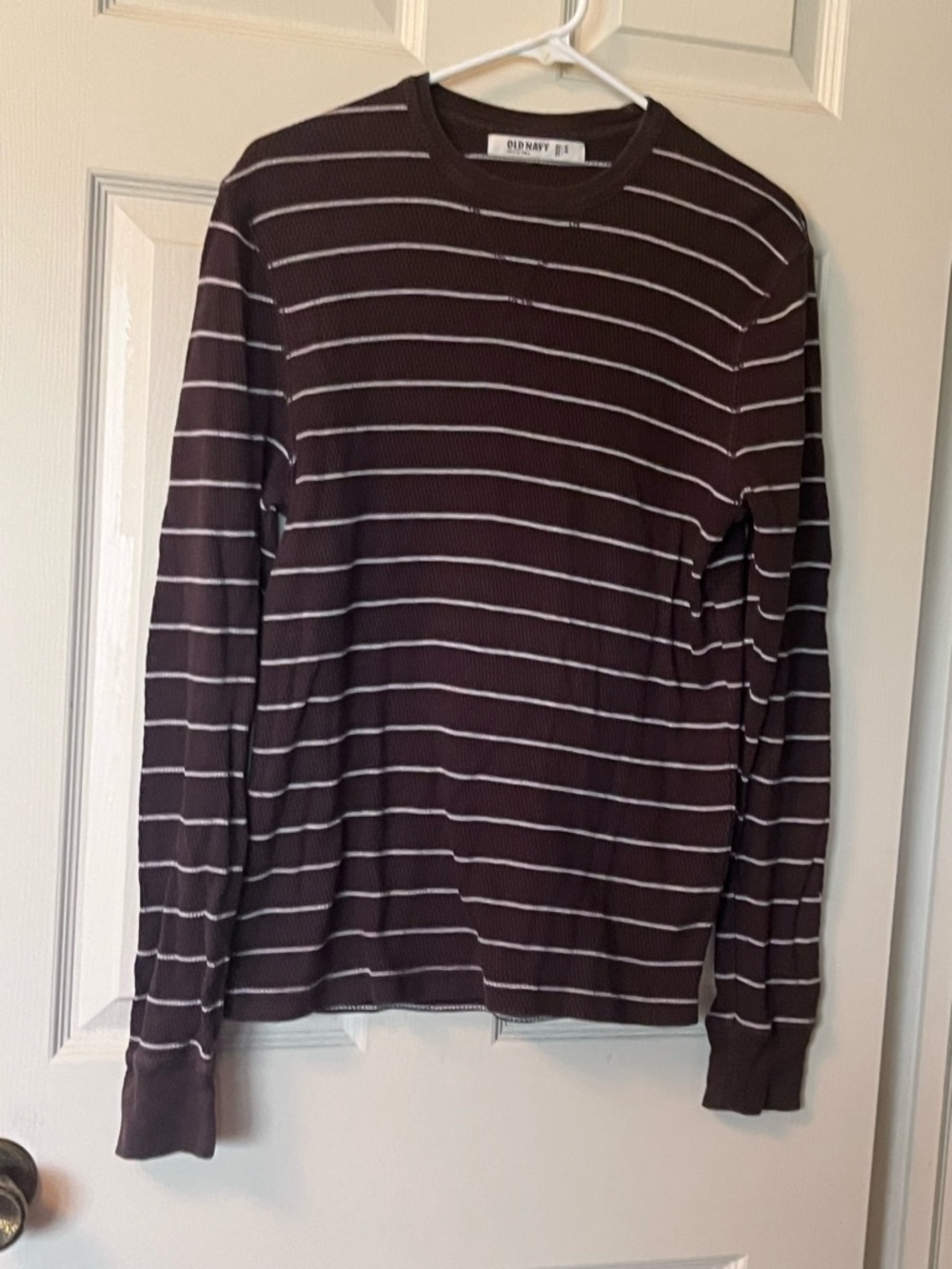 Old Navy Men's S Long Sleeve Thermal Crewneck Striped Shirt - Brown & Cream